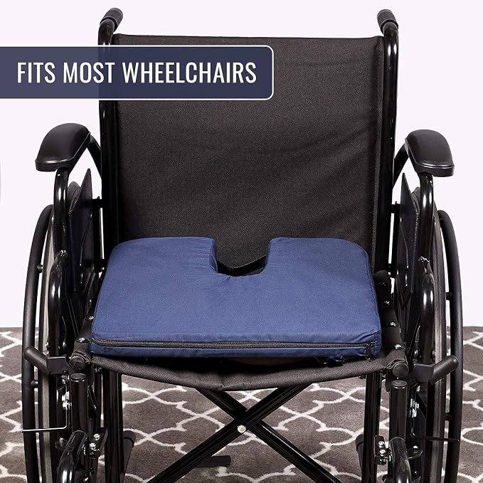 DMI Gradual Slope Seat Cushion for Coccyx, Sciatica and Tailbone Pain Used With Dining Room Chairs, Desk Chairs, Thin Car or Wheelchair Cushions, Machine Washable-Cover, 15 Inch, Navy