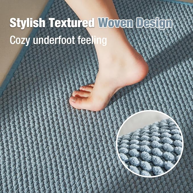 Bathroom Rugs Non Slip Washable, Super Absorbent Thin Bath Mat Small Quick Dry Low Pile Bathroom Rug, Debim Blue 16"x24"