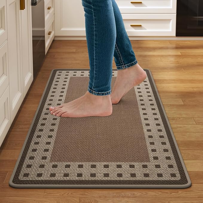 Kitchen Mats for Floor, 17''x30'' Washable Absorbent Kitchen Mat Non Slip, Braided Kitchen Runner Rug, Kitchen Sink Rug, Brown