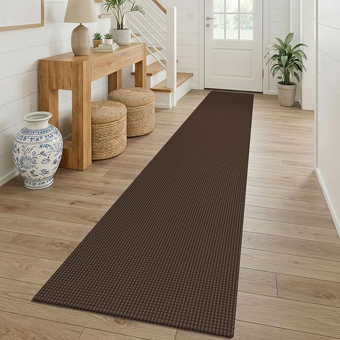 KOZYFLY Cotton 2x12 Runners Rugs for Hallway, Long Washable Runner Rug, Woven Non Slip Kitchen Runner, Braided Entryway Rug, Floor Carpet for Entry, Aisle, Hall, Brown/Dark Brown