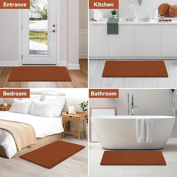 Bcoimo 44x24 Chenille Bath Mat – Non-Slip with Backing Bath Rug Ultra-Absorbent and Machine Washable Bathroom Mat Quick-Dry Design. Ideal for Bathroom Shower and Tub Areas