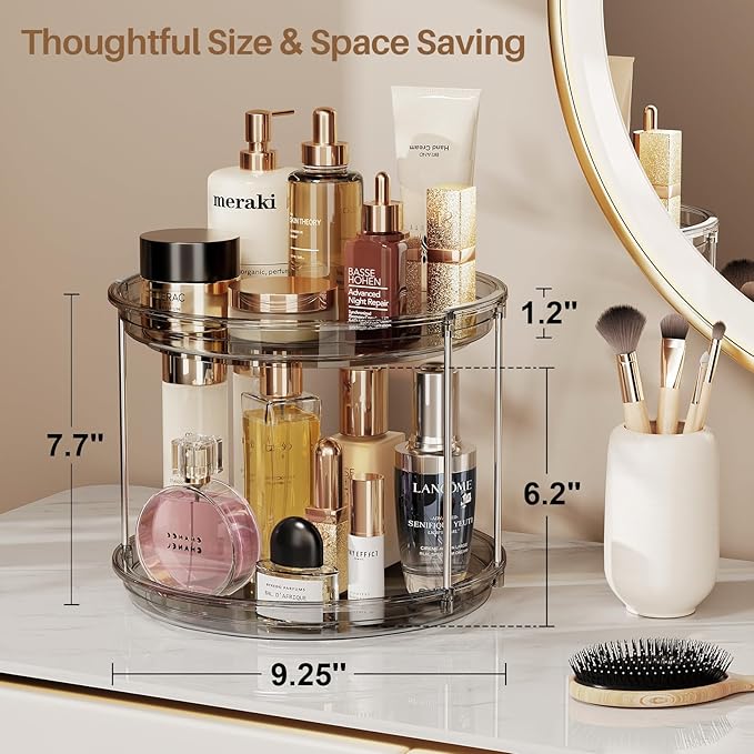 LAMU 2 Pack 2 Tier Lazy Susan Turntable Organizer 9.25'' Rotating Spice Rack Organization for Cabinet, Kitchen, Pantry, Countertop, Bathroom, Vanity, Medicine Cabinet Organizer, Grey