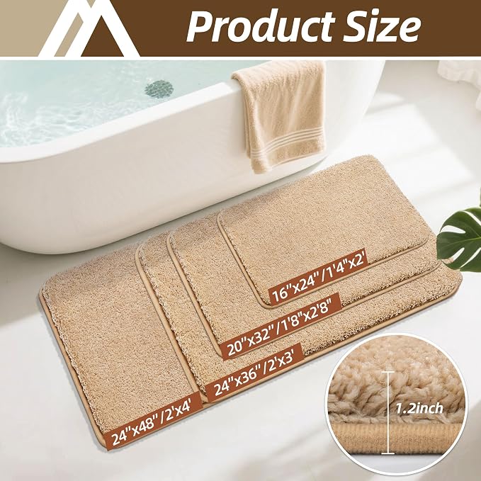 COSY HOMEER Extra Thick Bath Rugs for Bathroom - Anti-Slip Bath Mats Soft Plush Yarn Shaggy 100% Strong Mirco Polyeste Mat Living Room Bedroom Mat Floor Water Absorbent(Beige,16x24 - Inches)