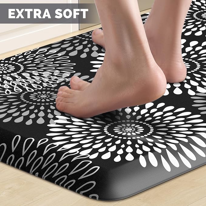 LuxStep Kitchen Mat Waterproof Kitchen Rugs for Floor Cushioned Anti-Fatigue Mat Non-Slip Standing Desk Mat Comfort Floor Mats for House Sink Office 17.3" x 39" Black