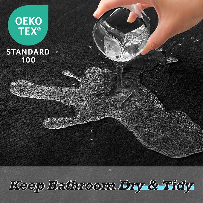 HUXMEYSON Bathroom Rugs Sets 3 Piece, Non-Slip & Quick Dry Bath Mat Set, Ultra Soft Velvet Bath Rugs for Bathroom, Toilet and Shower Floor, Black