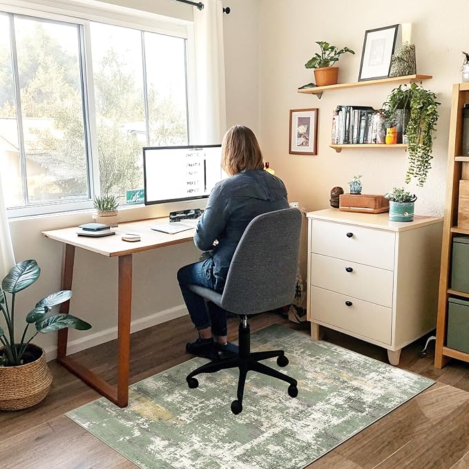 Office Chair Mat for Hardwood Floor & Tile Floor,36"X 48" Heavy Duty Desk Chair Mat for Hard Floors, Under Desk Rug for Rolling Computer Chair,Anti Slip,Low Pile Carpet Floor Protector-Abstract Green