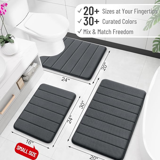 OLANLY Memory Foam Bath Mat 40x32, Super Soft Absorbent Bathroom Rugs, Quick Dry, Machine Washable Shower Floor Rugs, Bathmat Carpet, Bathroom Home Decor Accessories, Black
