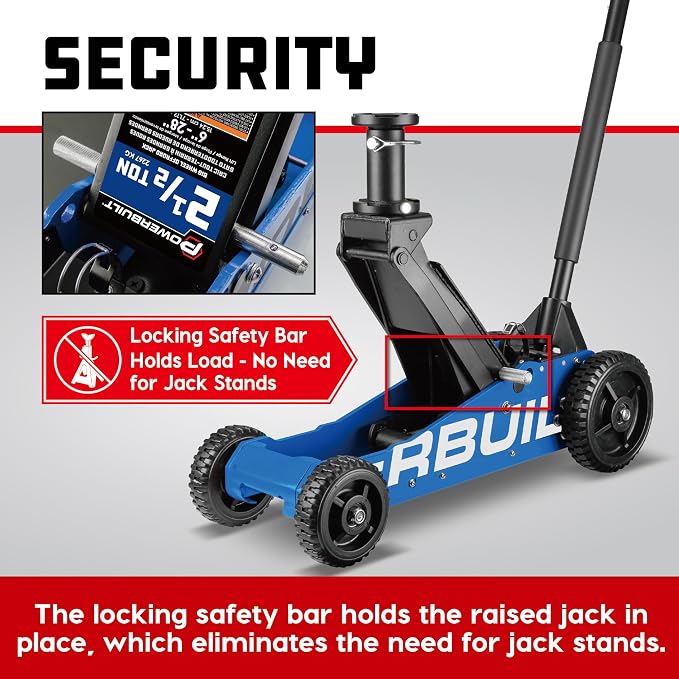 Powerbuilt 2.5 Ton Big Wheel Off Road Jack, Vehicle Lift for Trucks, SUVs, ATVs Offroad Vehicles, Oversized Wheels for Rugged Terrain, 5000 LB Capacity, Blue 620620ECE