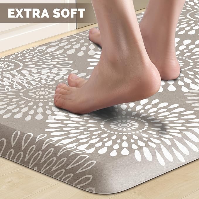 LuxStep Kitchen Mat Waterproof Kitchen Rugs for Floor Cushioned Anti-Fatigue Mat Non-Slip Standing Desk Mat Comfort Floor Mats for House Sink Office 17.3" x 28" Khaki