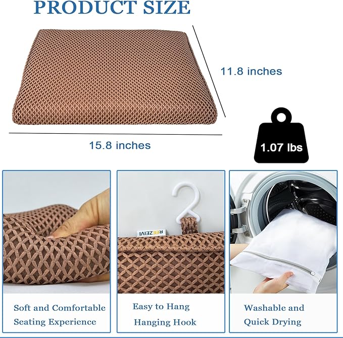 REEZEIVI Shower Seat Cushion with Non-Slip Silicone Bottom,Soft 4D Mesh Fabric,Bathtub Chair Pad for Elderly,Quick Drying and Washable Shower Mat, Design for Elderly, Senior, Handicap,Disabled,Brown