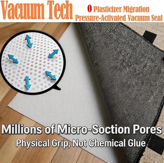 Mayhawk Non-Slip Rug Gripper Pad: Vacuum Tech for Stronger Grip, Adhesive and Residue-Free Silicone, Safe for Hardwood Tile & LVP, BPA-Free, Machine Washable, Odorless Tear-Resistant, 2x6 Ft Thin