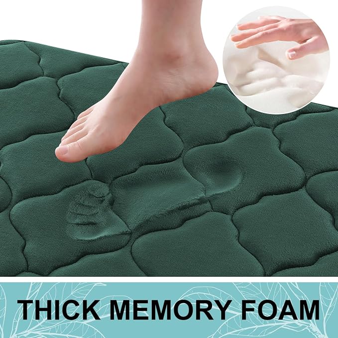 OLANLY Memory Foam Bath Mat Rug 24x16, Ultra Soft and Absorbent Bathroom Rugs, Non-Slip, Comfortable, Machine Washable Bath Carpet for Bathroom Floor, Tub Shower and Home Decor Accessories, Dark Green
