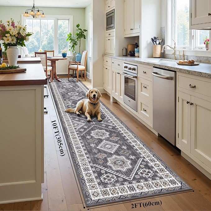 HEBE Washable Kitchen Rugs Runner 24"x120", Non Slip Hallway Runner Rug, Low Pile Entryway Rug Laundry Room Mat Kitchen Carpet Runners for Hallways, Bathroom, Laundry, Bedside Rug