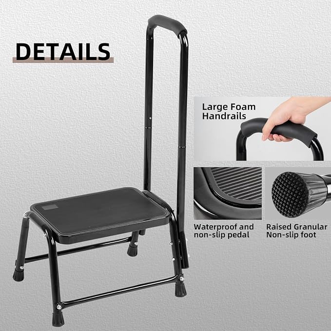 Step Stool with Handle for Adults，Seniors Heavy Duty Holds 350 lbs.Stepping Stool for Elderly Adults, Attractive Black for Kitchen