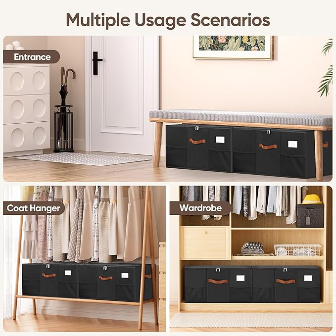 Shoe Organizer for Closet, 2 Pack Shoe Storage Containers with Adjustable Dividers, Space Saving Shoe Box Storage Organizers Bins with Clear Lid & 4 Handles, Fits 24-48 Pairs, Black