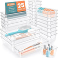 SpaceHacks 25 PCS Plastic Drawer Organizer Set, 4-Size Versatile Organizer Trays & Storage Bins for Makeup, Jewelry, and Gadgets in Bathroom, Bedroom and Office,Clear White