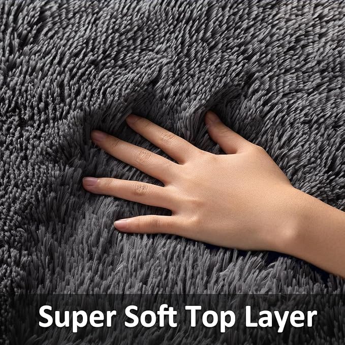 Ophanie Small Rug Washable Non Slip Throw Bedside Area Rugs, Fluffy Soft Mini Bedroom Carpet, 1.5x2.5 and 1.5x4 Rug Set, 2 Piece Grey