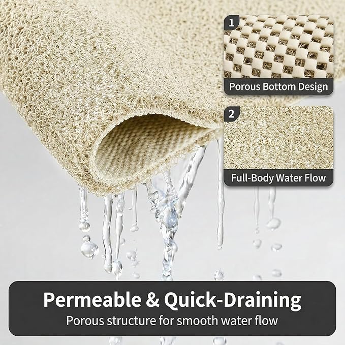 Non Slip Shower Mat, 16 x 40 Inch Anti Slip Shower Mats for Inside Shower, Quick Drying Extra Large Bathtub Mat, Cuttable Soft PVC Loofah Bath Mats for Wet Area, Bathroom, Sink (Beige)