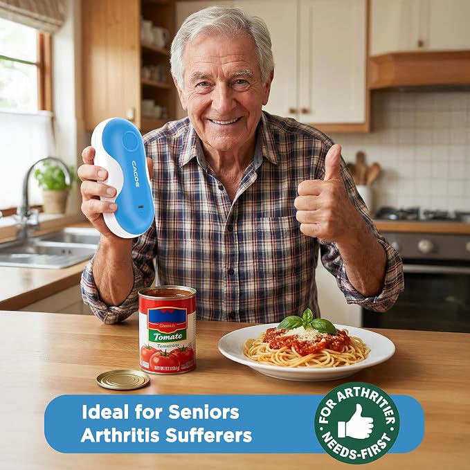 CACOE Automatic Smart Electric Can Opener with Auto Stop & USB-C Charging - Cordless Can Opener for Elderly and Arthritic Users for Seniors & Arthritis, Effortless One-Touch Open (blue)