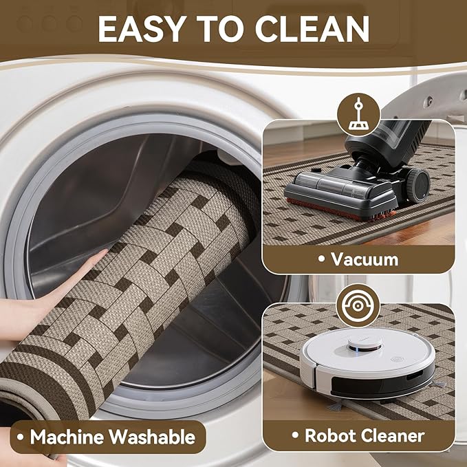 Kitchen Mats for Floor, 17''x30'' Washable Absorbent Non Slip Kitchen Mat, Braided Kitchen Runner Rug, Kitchen Sink Rug, Brown