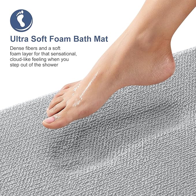 OLANLY Thick Memory Foam Small Bathroom Rugs 24x16, Extra Soft Absorbent Bath Rug, Quick Dry Bath Mats, Non-Slip, Machine Washable Mat for Bathroom, Tub and Shower, Home Decor Accessories, Light Grey