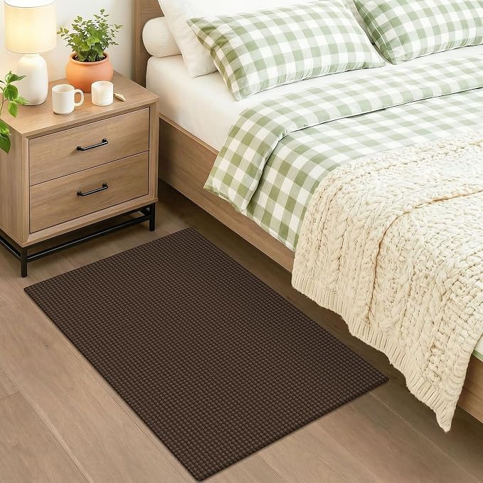 KOZYFLY Indoor Door Mat 2x3 ft Small Area Rugs Washable Front Door Mat Non Slip Rubber Backed Entryway Rug Cotton Entrance Doormat for Front Porch Bathroom Kitchen Bedroom, Brown/Dark Brown