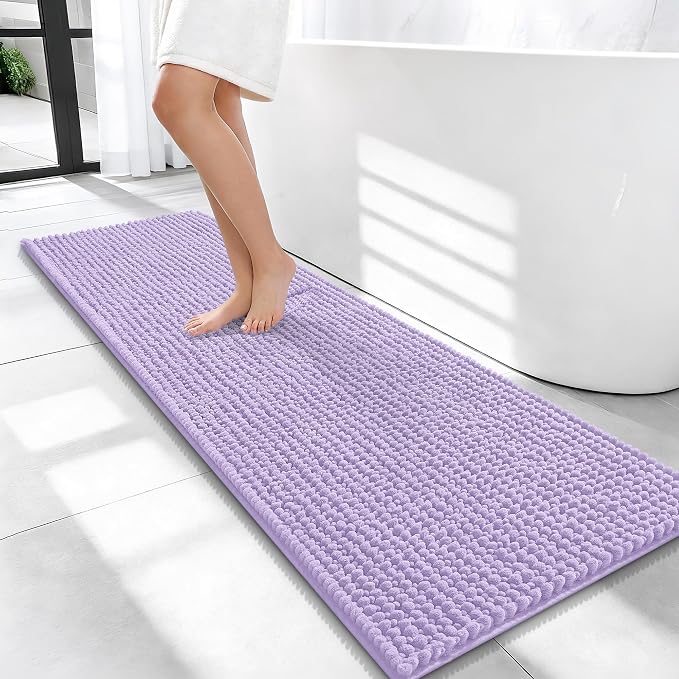OLANLY Thick Bathroom Runner Rugs 47x17, Extra Soft Absorbent Chenille Bath Rugs, Rubber Backing, Machine Wash Dry, Long Bath Mats for Bathroom Floor, Tub and Shower, Home Decor Accessories, Lavender