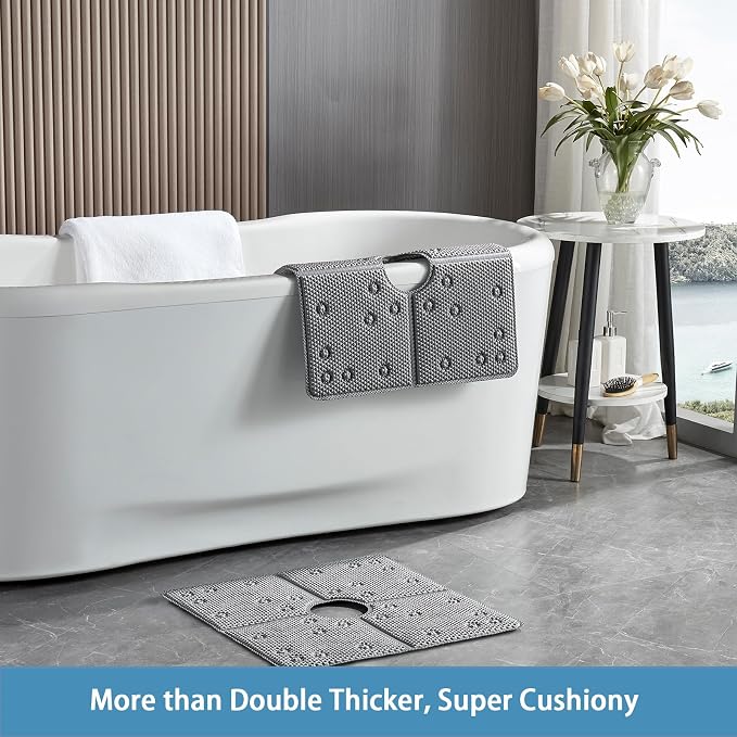 Webos Bathtub Mat Non Slip: Soft Safety Foam Bath & Shower Mat for Tub Suitable for Families 21 X 21Inch with Drain Holes and Suction Cups Massage Tub & Shower Mat for Bathroom (Dark Grey)