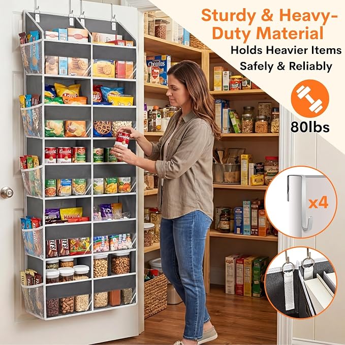 2 Pack Over the Door Organizer 5 Tiers, Extra Large Behind Door Storage of 10 Compartments, 80 lbs Weight Capacity Over Door Organizer, Door Hanging Organizer for Closet, Diaper Organizer,Room storage
