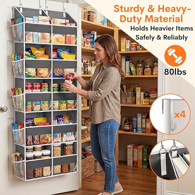 Over the Door Organizer 5 Tiers, Extra Large Behind Door Storage of 10 Compartments, 80 lbs Weight Capacity Over Door Organizer, Door Hanging Organizer for Closet, Diaper Organizer, Room storage