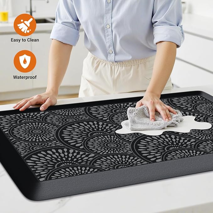 Mattitude 4/5 Inch Kitchen Mat, 17.3x28in Heavy Duty Ergonomic Comfort Foam Standing Desk Mat, Waterproof Non-Slip Standing Mats and Rugs for Kitchen, Office, Black