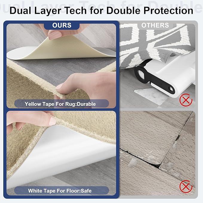 Home Techpro 8 PCS Gripper for Rug for Hardwood Floors, Reusable Under Rug Carpet Tape, Rug Anti Slip Grips for Area Rugs,Non Slip Rug Pads