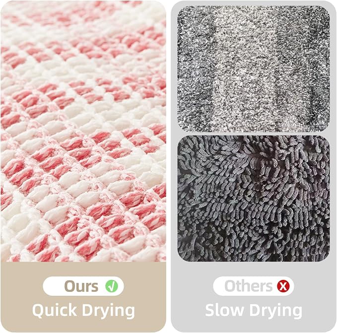 TYUU Waffle Bath Mat, Boho Bathroom Rugs Non Slip Washable Absorbent Checkered Bathroom Mat Quick Dry Cute Bath Mat, 30"x20" Pink and White