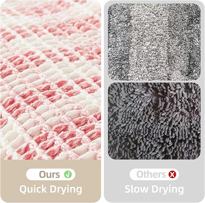 TYUU Waffle Bath Mat, Boho Bathroom Rugs Non Slip Washable Absorbent Checkered Bathroom Mat Quick Dry Cute Bath Mat, 24"x16" Pink and White