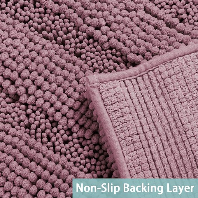 Turquoize Luxury Chenille Bath Rug for Bathroom Rugs Extra Absorbent Bath Mat Non Slip Microfiber Shower Rug for Bathroom Microfiber Shaggy Carpet Rug Size, 17"x 24", Mauve/Rose