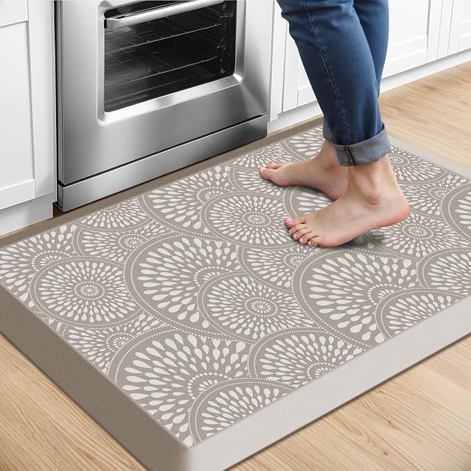 Mattitude 4/5 Inch Kitchen Mat, 20x32in Heavy Duty Ergonomic Comfort Foam Standing Desk Mat, Waterproof Non-Slip Standing Mats and Rugs for Kitchen, Office, Khaki