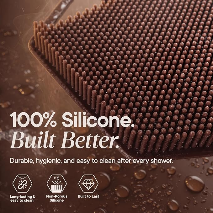 TOOLETRIES Premium Silicone Body Scrubber 2.0, Hygienic Loofah Alternative, Exfoliating Shower Scrubber for Sensitive Skin, Quick Drying & Long-Lasting Bathroom Essentials for Men & Women - Chocolate