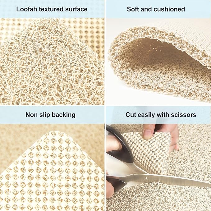 SONGZIMING Shower Mat Non Slip Without Suction Cup, 32x17 Inch PVC Loofah Shower, Bath, Tub Mat with Drain for Textured Surface, Quick Drying (Beige)