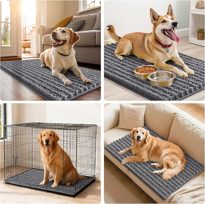 Smiry Dog Door Mat for Muddy Paws 71x46, Absorbent Dirt Trapper, Non-Slip Washable Chenille Entryway Rug for Inside Floor, Dark Grey, Layered Pattern
