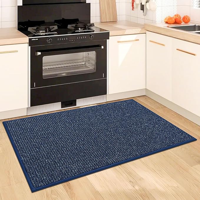 BEQHAUSE Kitchen Rugs 24"x36", Non-Slip Kitchen Mats for Floor, Super Absorbent and Stain Resistant Kitchen Rugs, Machine Washable Rugs for Kitchen, Hallway, Laundry & Sink, Blue
