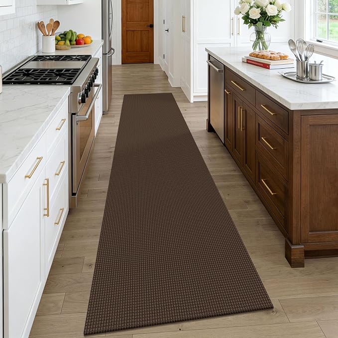 KOZYFLY Cotton Runners Rugs for Hallway 2.5'x10', Washable Runner Rug, Woven Non Slip Kitchen Runner, Braided Entryway Rug, Floor Carpet for Entry, Aisle, Hall, Brown/Dark Brown