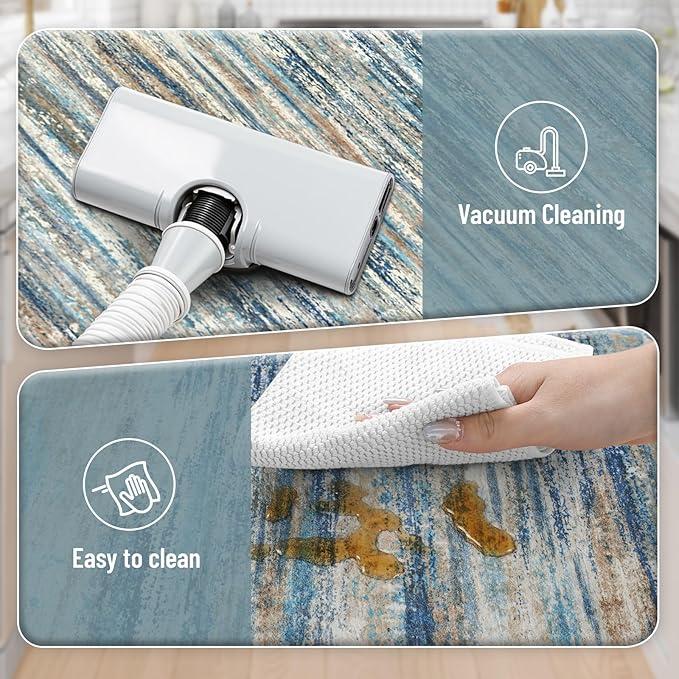 KIMODE Christmas Anti Fatigue Kitchen Mats for Floor 2 Piece, Blue Grey Farmhouse Kitchen Rugs 17"x47"+17"x29", Non Slip Waterproof Kitchen Floor Mats, Standing Mats for Laundry Office Sink Desk