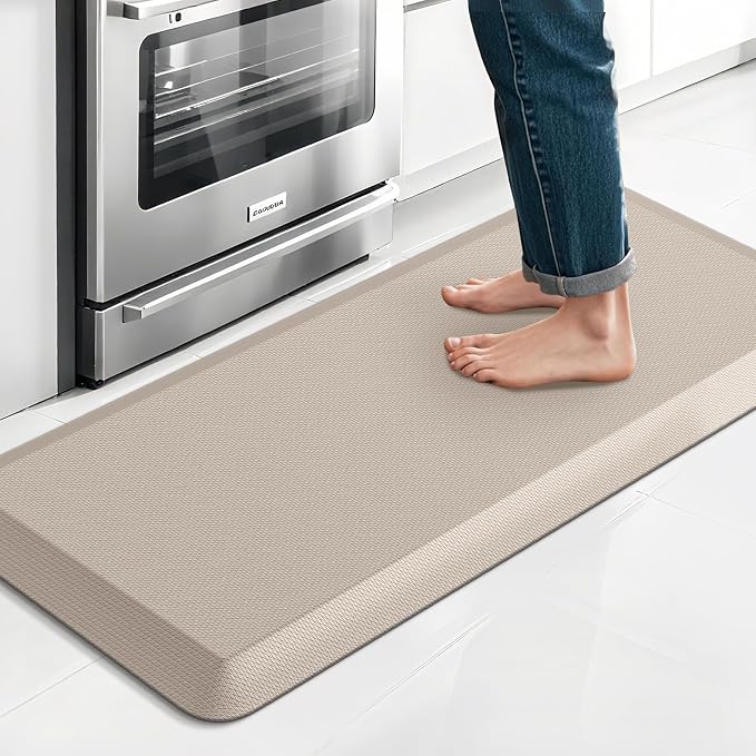 4/5 Inch Thicker Kitchen Mat, Cushioned Thick Floor Comfort Mat, with Non-Slip Bottom, Water & Stain Resistant, Easy Clean Standing Desk Mat for Kitchen, Sink, Office (17.3"x39"x0.8", Khaki)