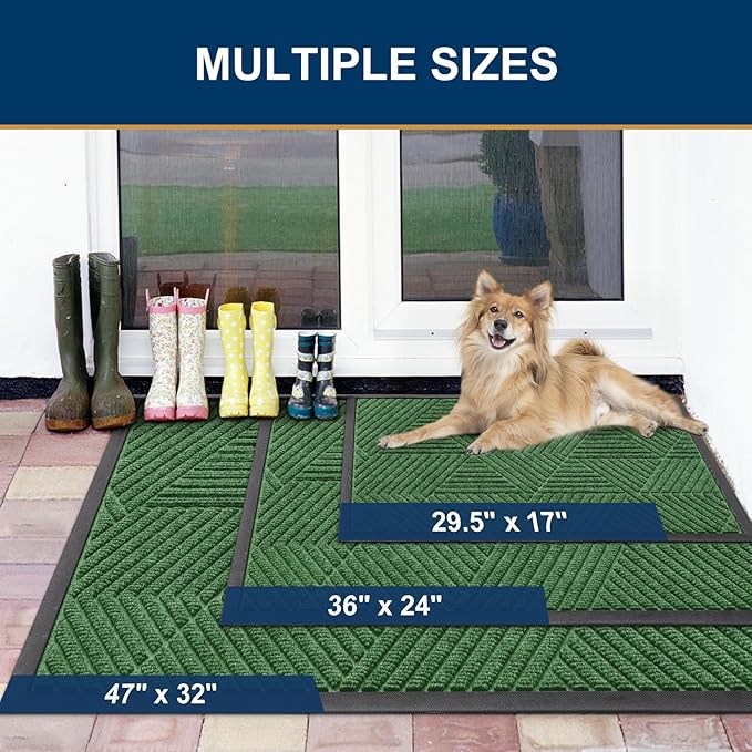Smiry Front Door Mat Outside Entrance, Heavy Duty Sturdy Natural Rubber Doormat, Trap Dirt and Moisture, Easy Clean Low Profile Welcome Floor Mats for Indoor Outdoor Entry, 59x23 Inch, Green