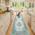 RELEANY Area Rugs Runner 3'x10' Washable Non-Slip, Floral Vintage Distress Medallion Carpet for Kitchen Hallway Bedroom Beside Laundry Room Bathroom, Green Navy Blue White Red Teal