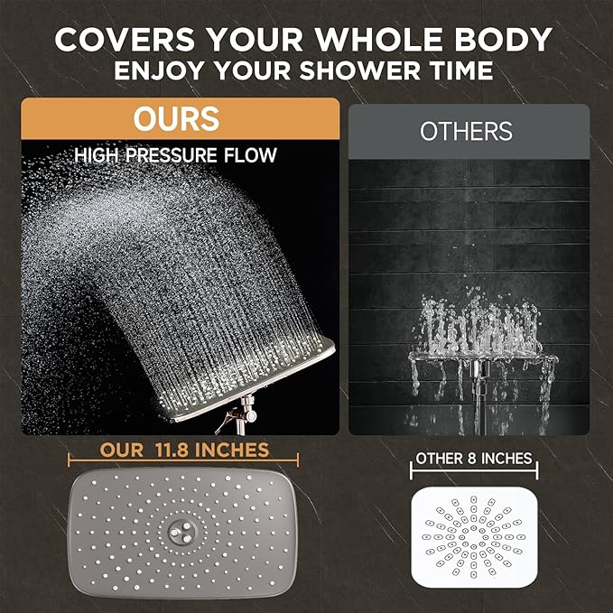 Veken 11.8" Brushed Nickel Rain Shower Head with Handheld, High Pressure Handheld Shower Heads with Multi Spray Modes,Rainfall Combo with 15" Metal Extension Arm,Detachable Dual Shower,Regaderas Para