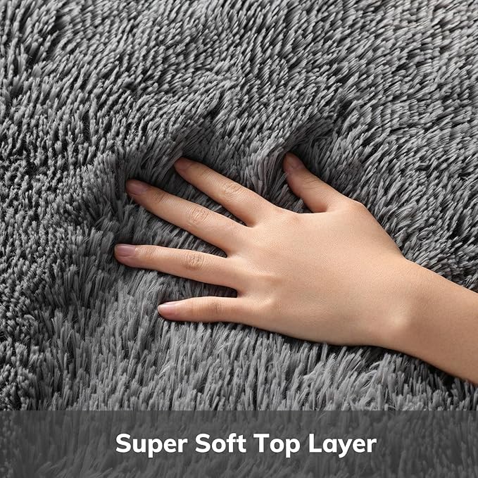Ophanie Round Rug 5Ft Grey Circle Area Rugs, Fluffy Fuzzy Bedroom Carpet 5 Foot, Plush Shag Indoor Floor Gray Living Room Christmas Circular Aesthetic Decor for Kids Teen Boys Baby,Nursery, Classroom