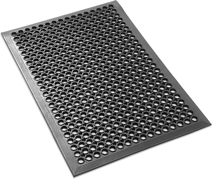GRIDMANN Rubber Floor Mat, 24" x 36" Anti-Fatigue Drainage Mat, Non-Slip and Grease Resistant for Restaurants, Commercial Kitchens, Bar Floors, Black