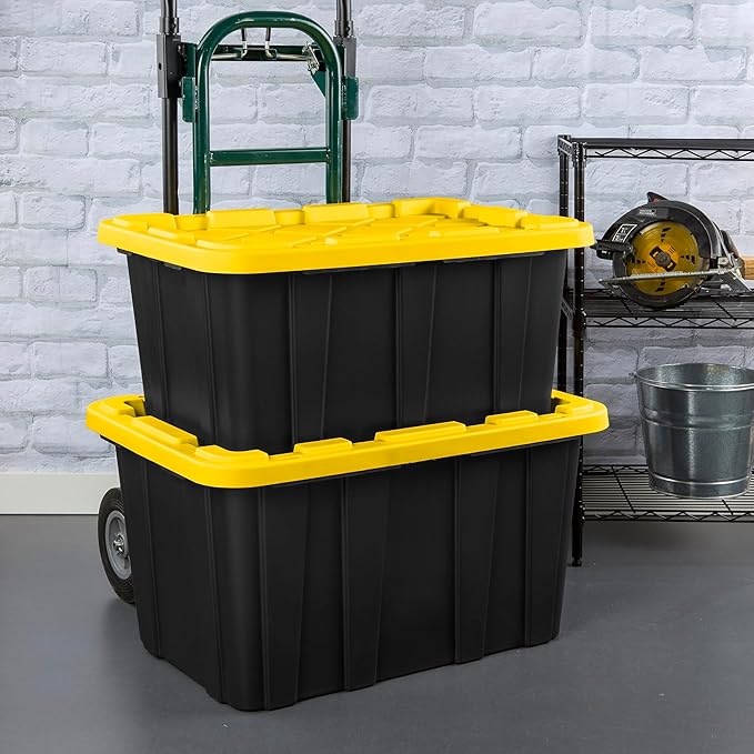 Sterilite 18-Pack Stackable Storage Bins, Heavy Duty Totes w/ Lids, 17 Gallon, Black/Yellow