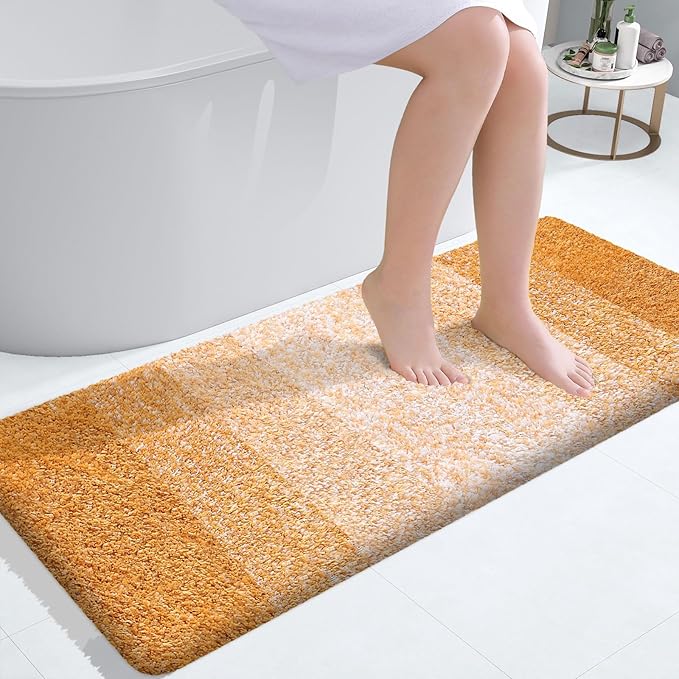 OLANLY Bathroom Runner Rugs Mat 47x24, Extra Soft Absorbent Microfiber Bath Rugs, Rubber Backing, Quick Dry, Washable Long Bath Mats for Bathroom, Tub and Shower, Home Decor Accessories, Golden Yellow